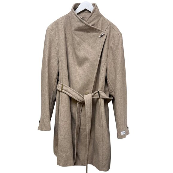 Calvin Klein Wool Blend Coat Beige Plus Size 3X Womens Belted NWOT